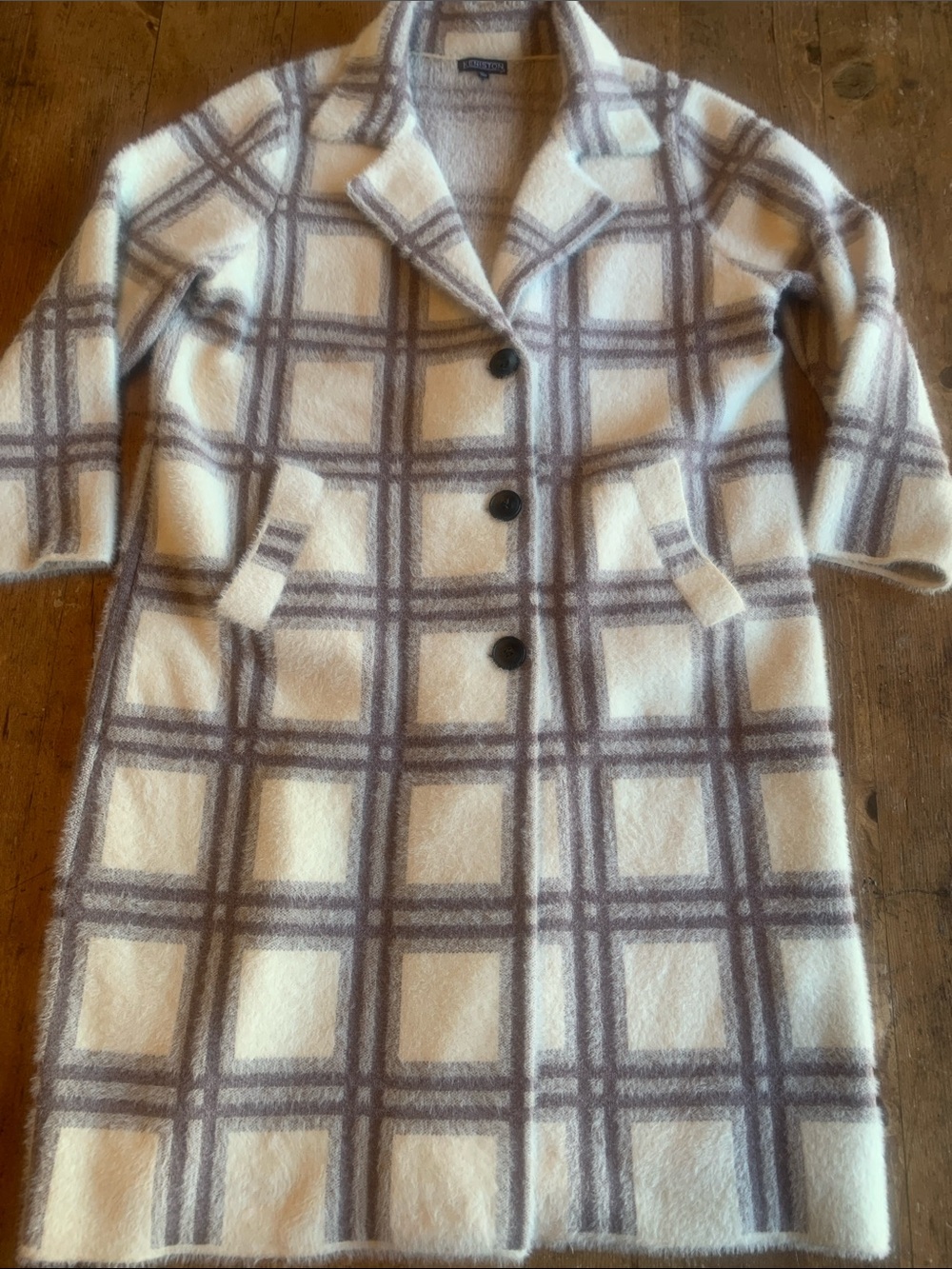 Kensington Checked Cream & Taupe Long Sweater Trench Coat - Womens